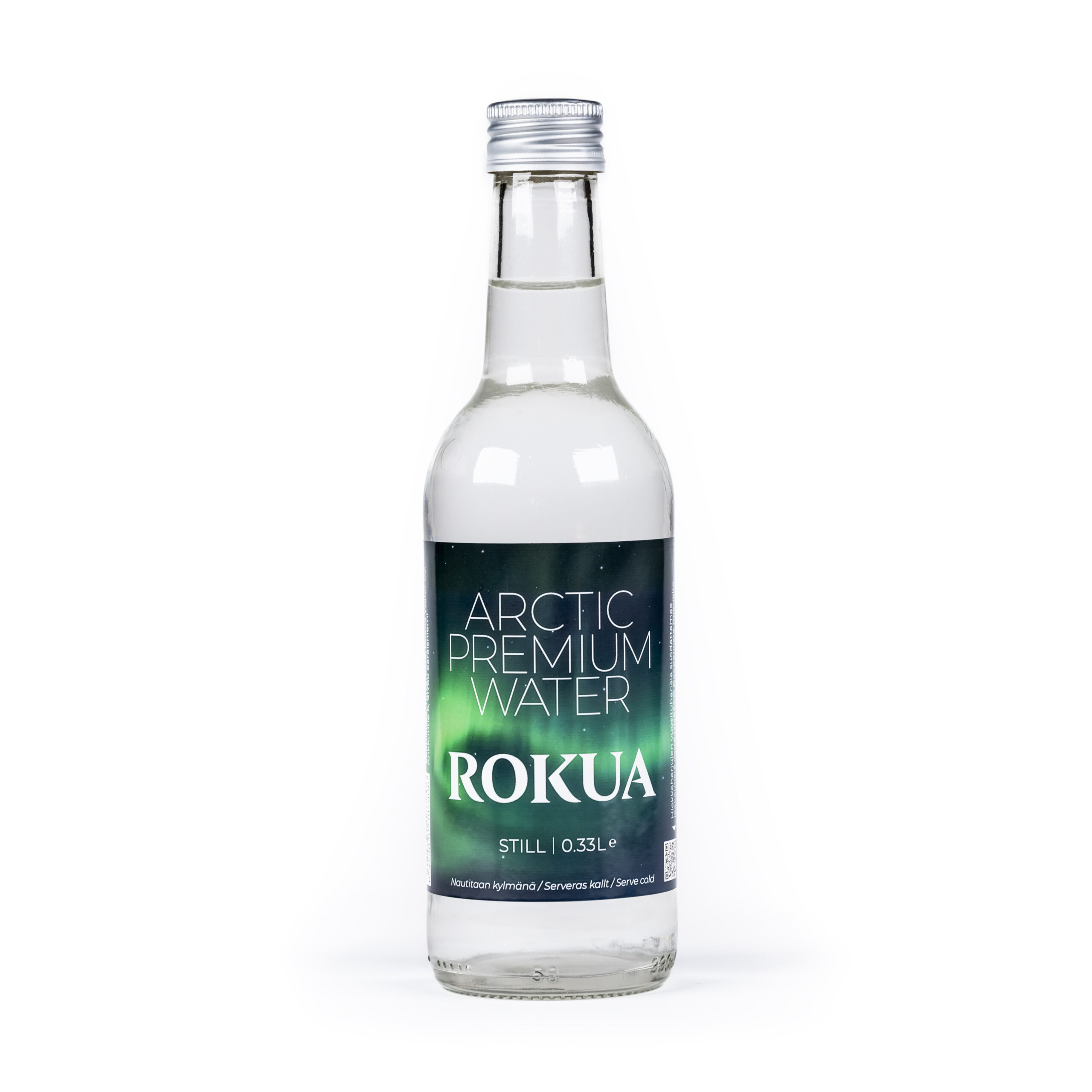 Arktinen premium-vesipullo, etiketissä ROKUA