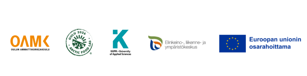 Logot: OAMK, Arctic Food Lab, KAMK, ELY, EU