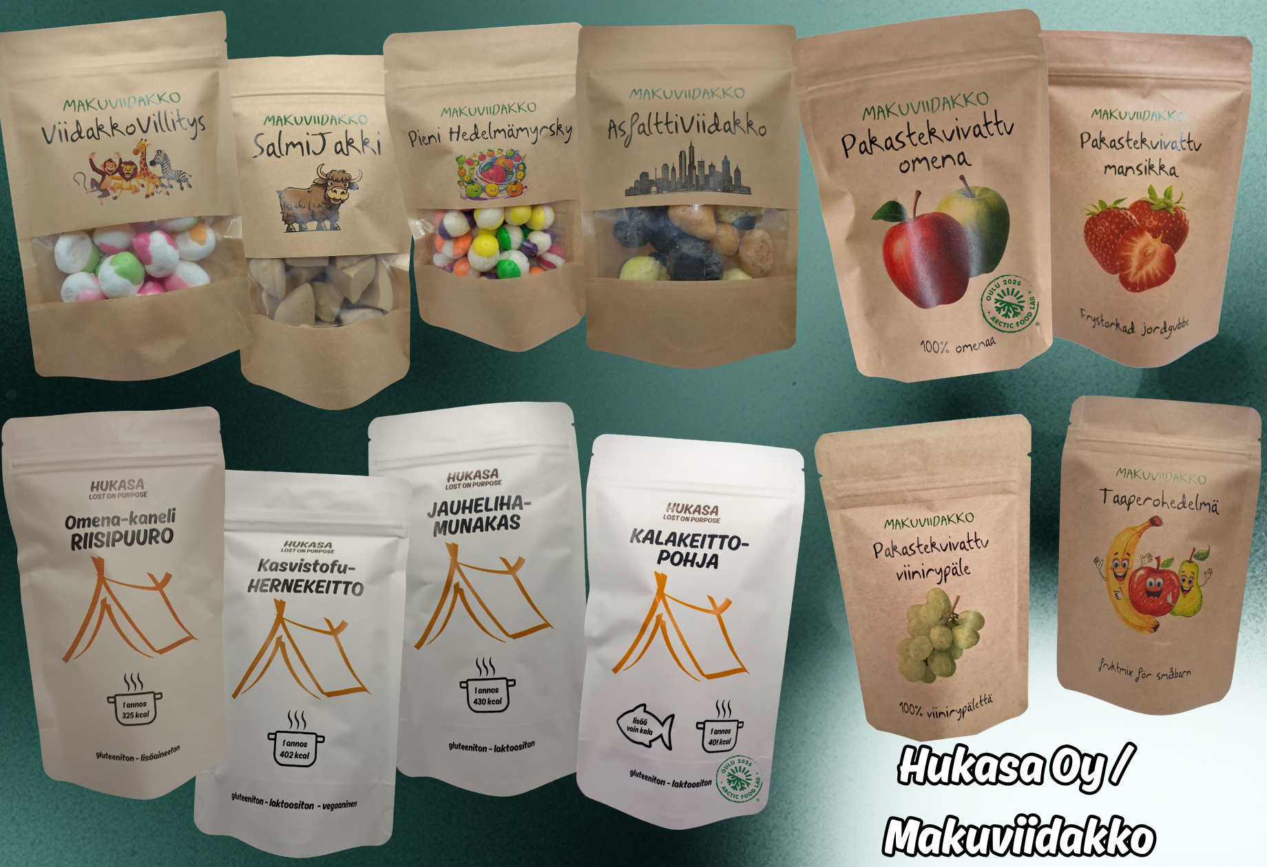 Welcome to Makuviidakko! Discover delicious snacks and outdoor meals that go wherever you go. Makuviidakko offers freeze-dried, gluten-free sweets and dried fruits – perfect for everyday snacking or outdoor adventures. Hukasa Oy’s high-quality, locally made, gluten-free outdoor meals help keep your energy up while exploring nature.