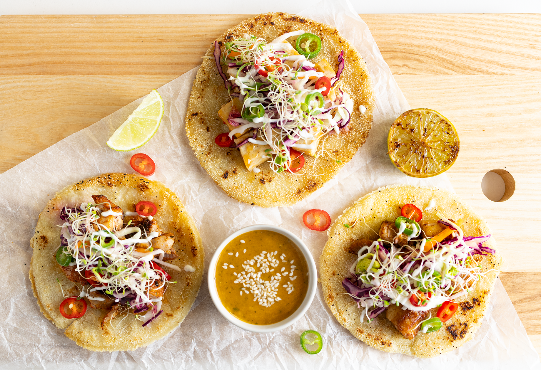 Potato tacos with three different filling options