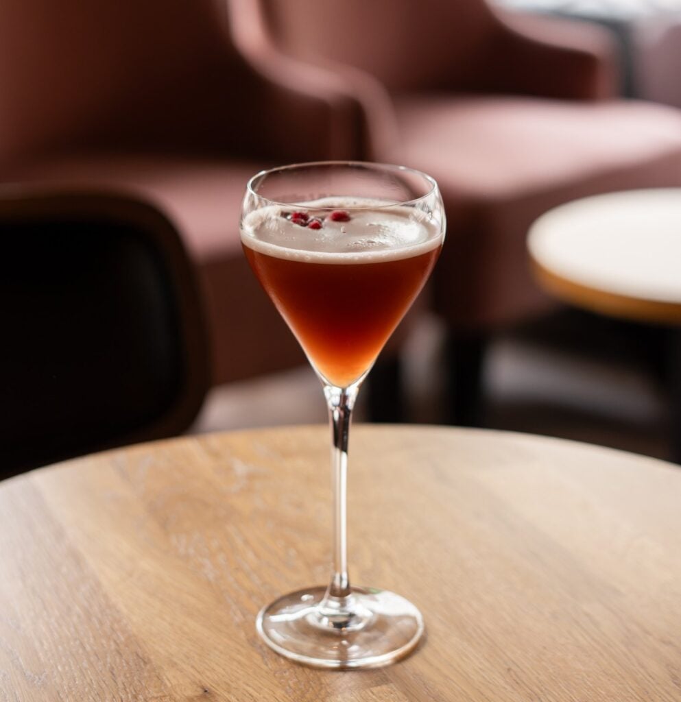 Reddish drink in a glass